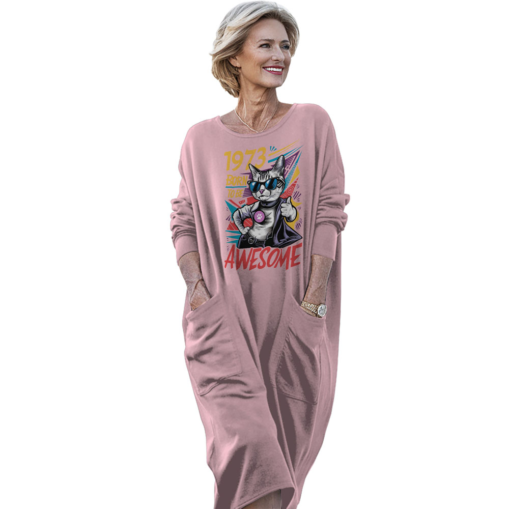 Cool Awesome Cat 1973 Birthday Pocket Dress
