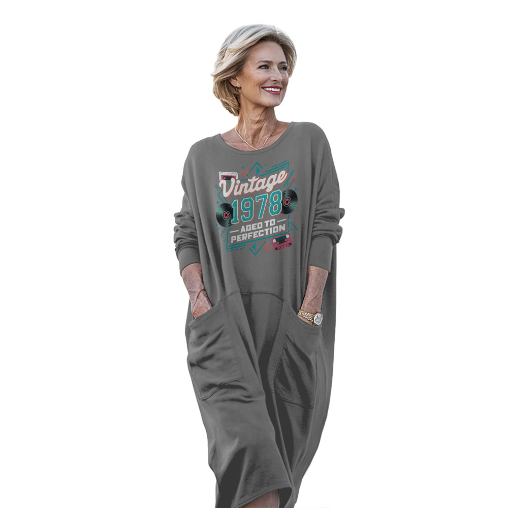 Vintage Perfection Cat 1978 Birthday Pocket Dress