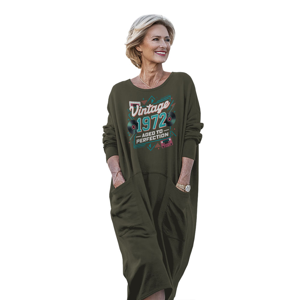 Vintage Perfection Cat 1972 Birthday Pocket Dress