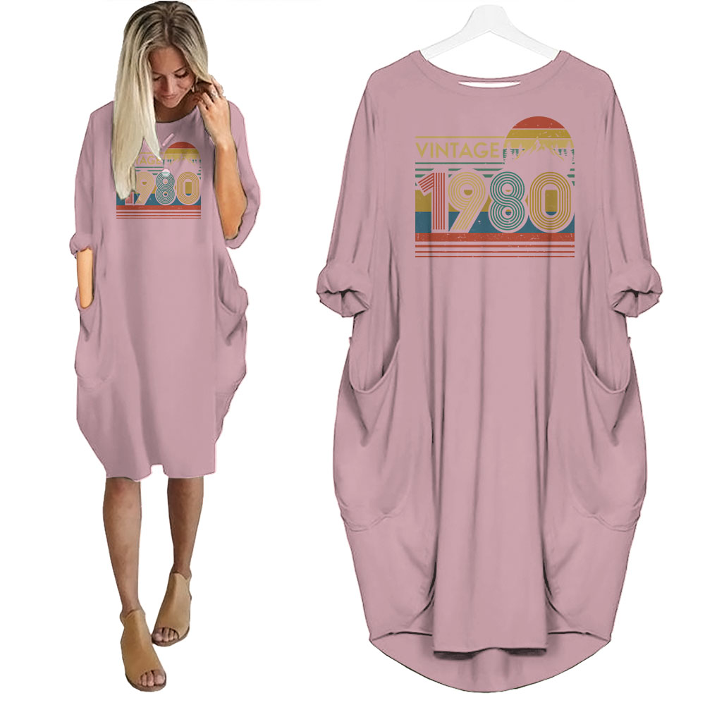 Vintage Forest 1980 Birthday Pocket Dress