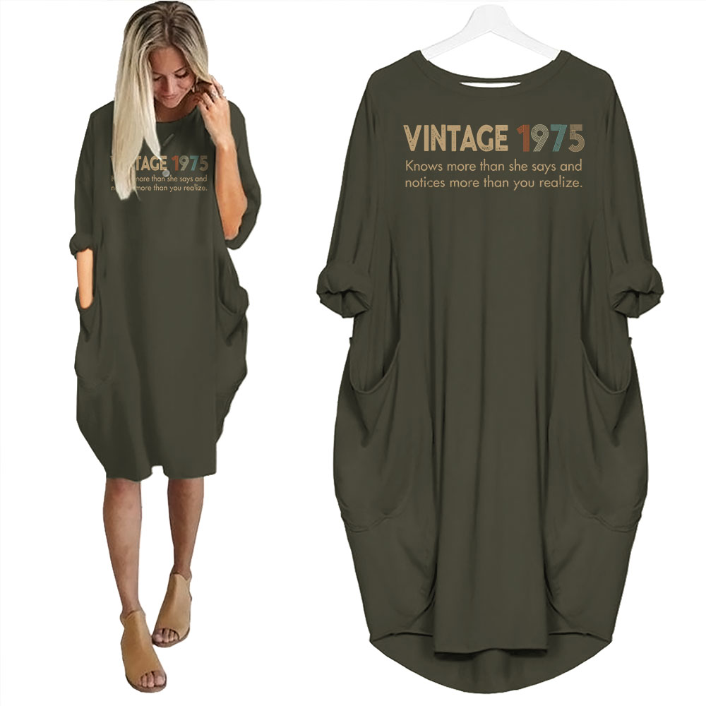 She Knows Vintage 1975 Birthday Pocket Dress