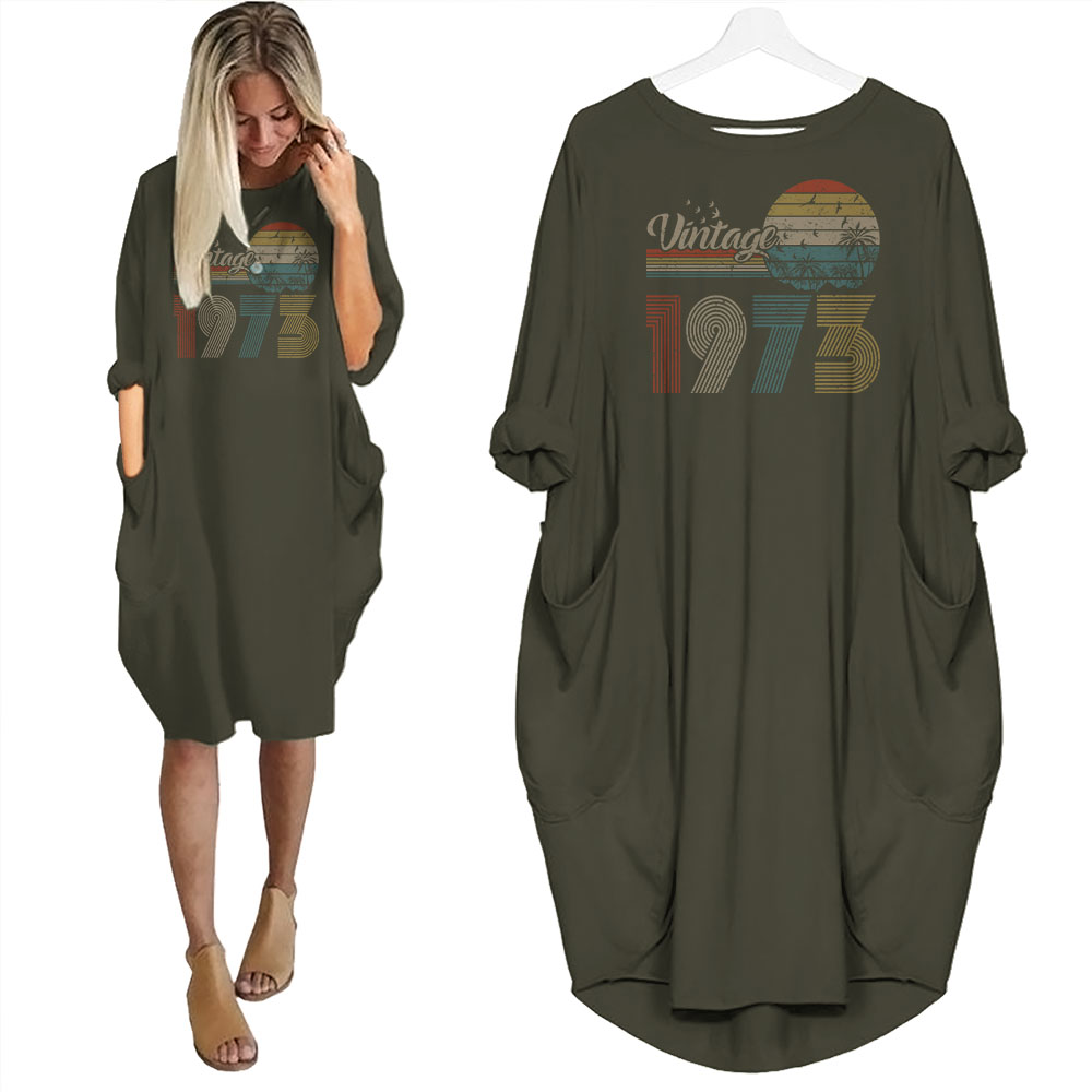 Flying Birds Vintage 1973 Birthday Pocket Dress
