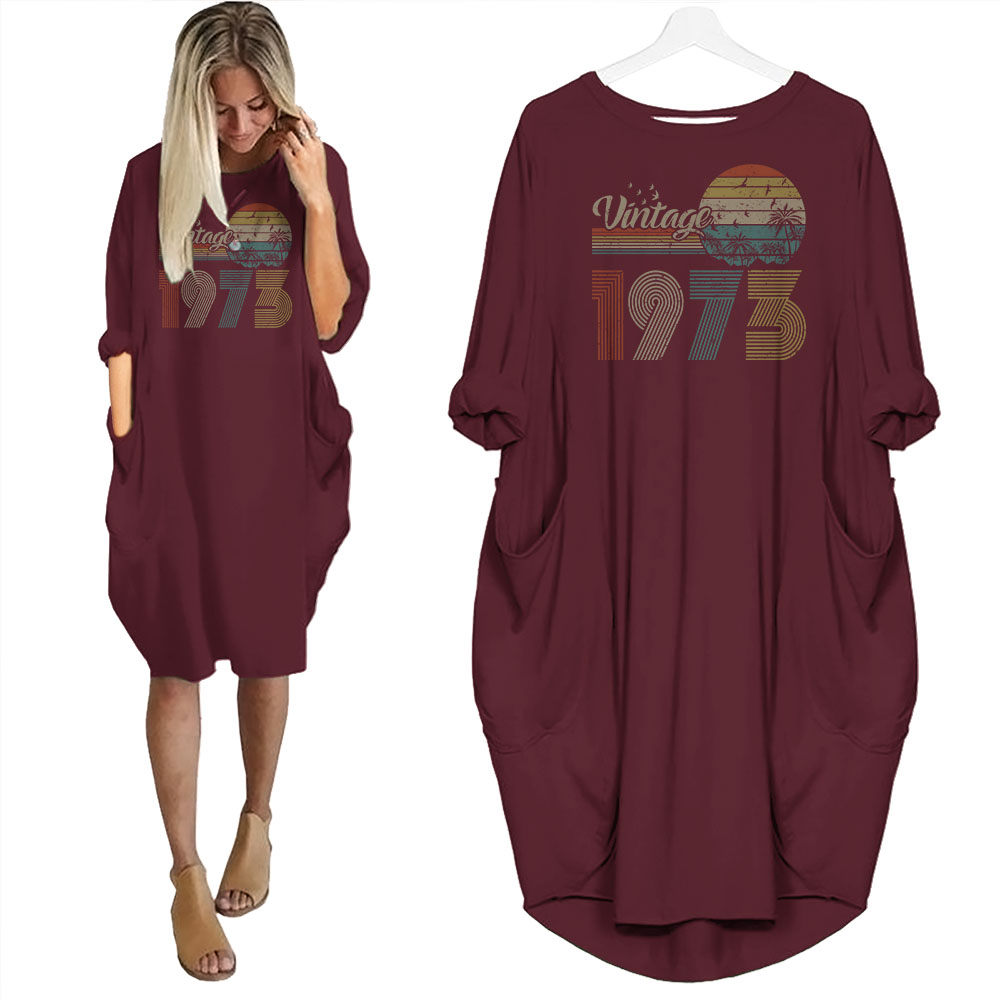 Flying Birds Vintage 1973 Birthday Pocket Dress