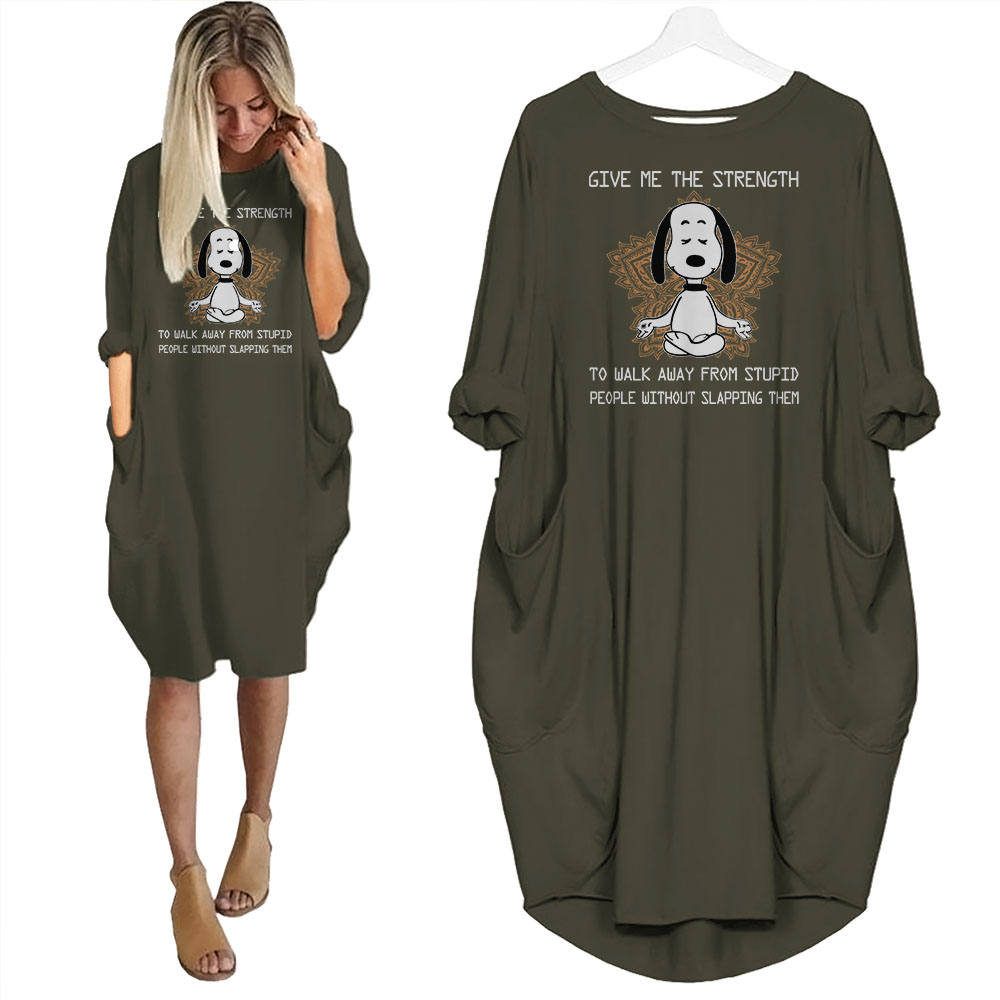 Snoopy Print Pocket Dress Funny Saying For Dog Lovers Snoopy Print Pocket Dress Funny Saying For Dog Lovers
