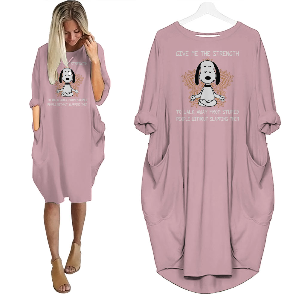 Snoopy Print Pocket Dress Funny Saying For Dog Lovers Snoopy Print Pocket Dress Funny Saying For Dog Lovers