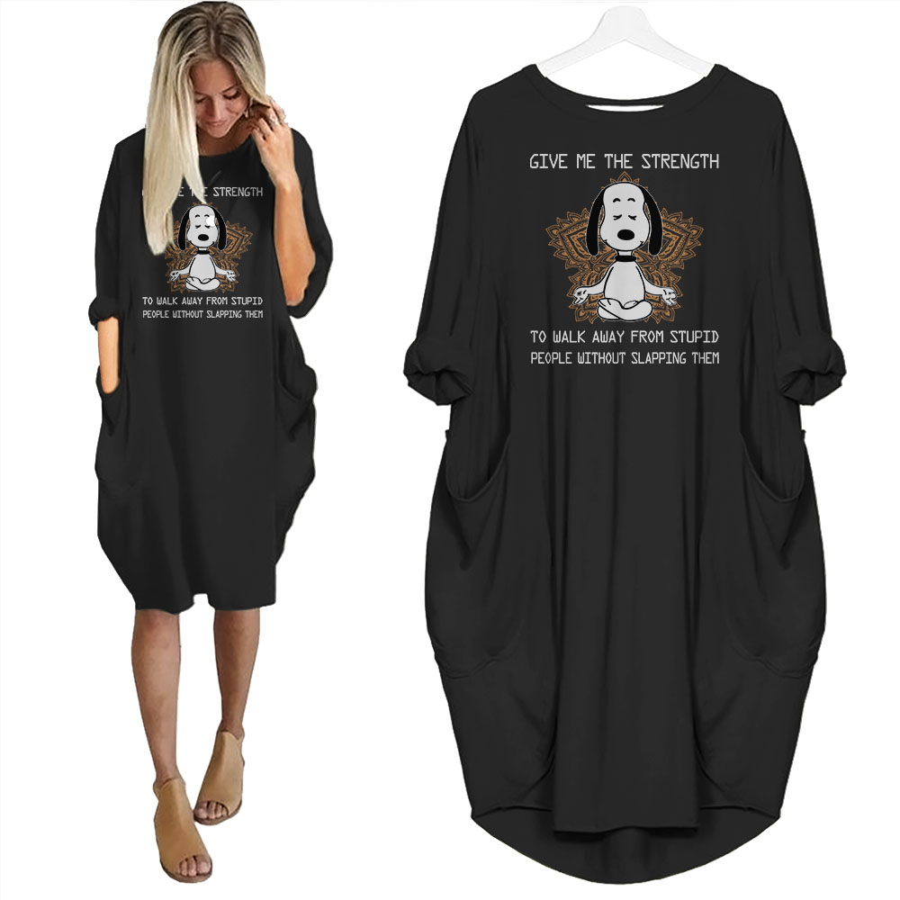 Snoopy Print Pocket Dress Funny Saying For Dog Lovers Snoopy Print Pocket Dress Funny Saying For Dog Lovers