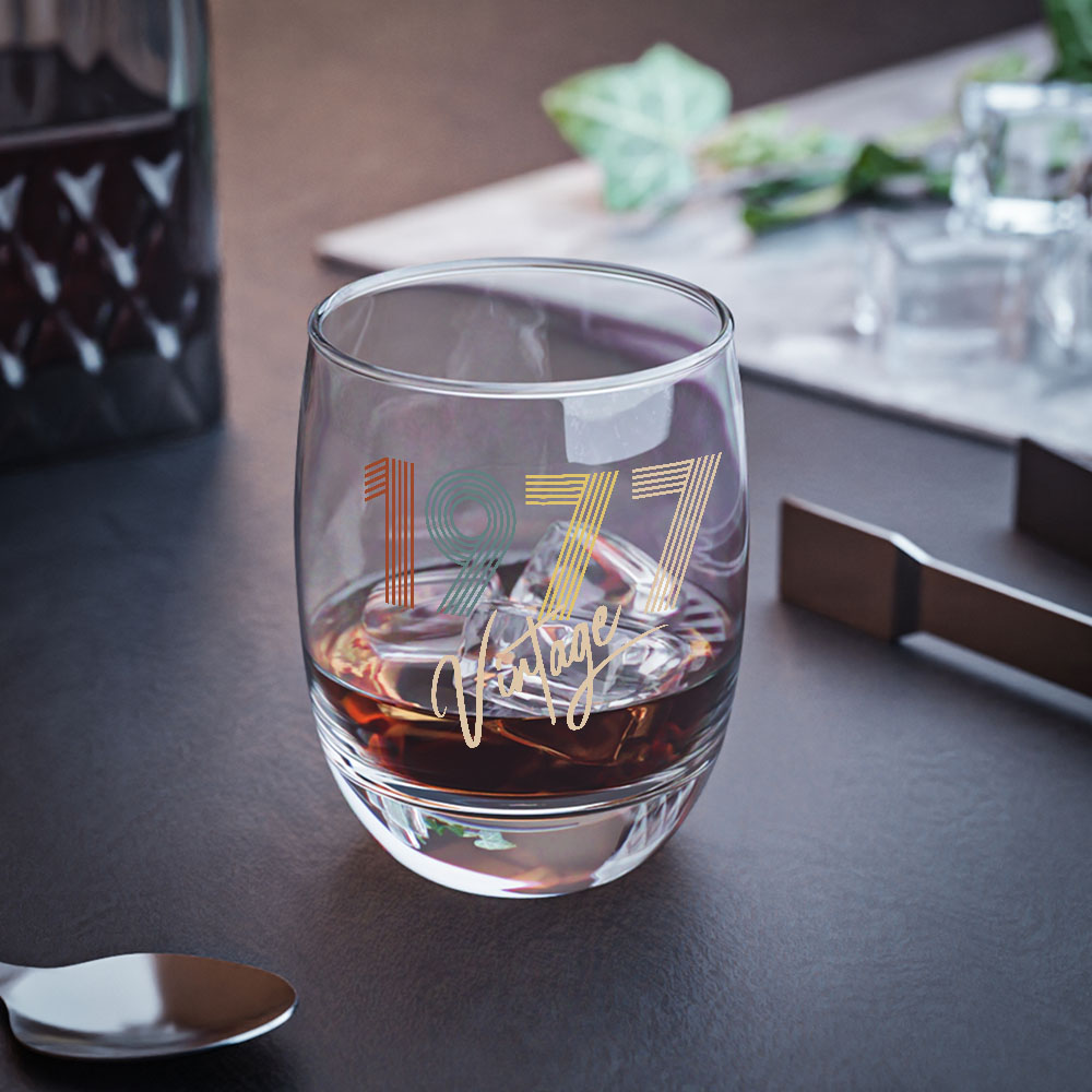 Vintage 1977 Birthday Whiskey Glass Vintage 1977 Birthday Whiskey Glass