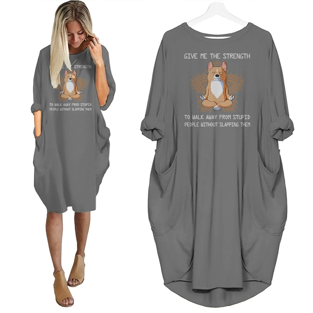 Corgi Dog Print Pocket Dress Funny Saying