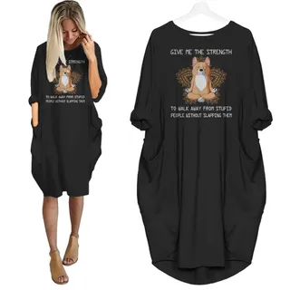 Corgi Dog Print Pocket Dress Funny Saying