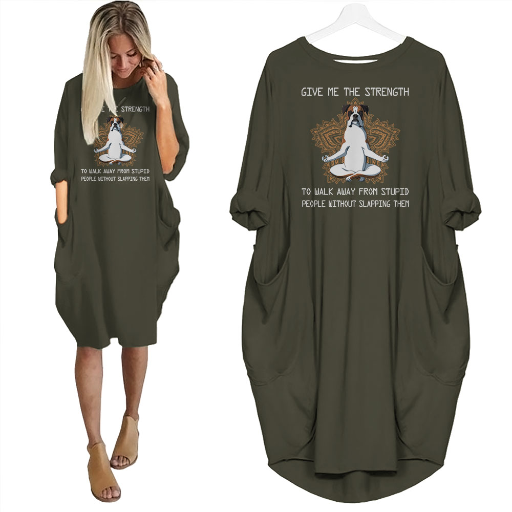 Boxer Print Pocket Dress Funny Saying