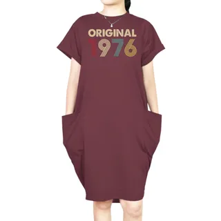 Original Custom Birthday Year Loose Short Sleeve Pocket On Dress – Red