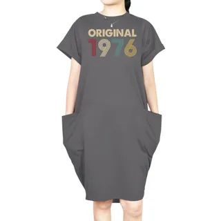 Original Custom Birthday Year Loose Short Sleeve Pocket On Dress – Grey