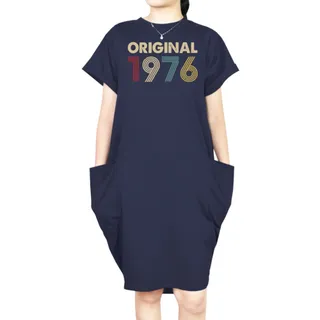 Original Custom Birthday Year Loose Short Sleeve Pocket On Dress – Blue